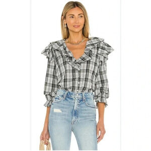 Veronica Beard Itha Plaid Ruffle Button Down Top Size 6